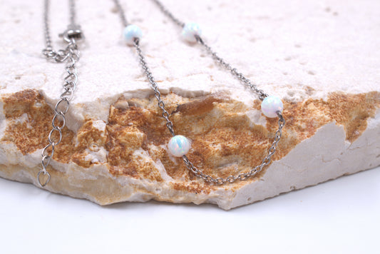 Sterling Silver Lab Grown White Opal Necklace (October Birthstone)