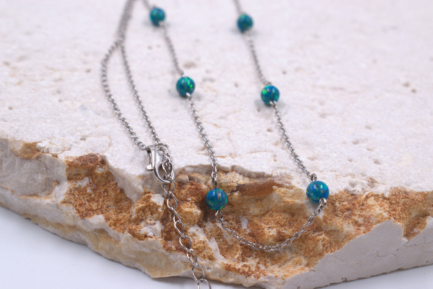 Sterling Silver Lab Grown Green Opal Necklace (October Birthstone)