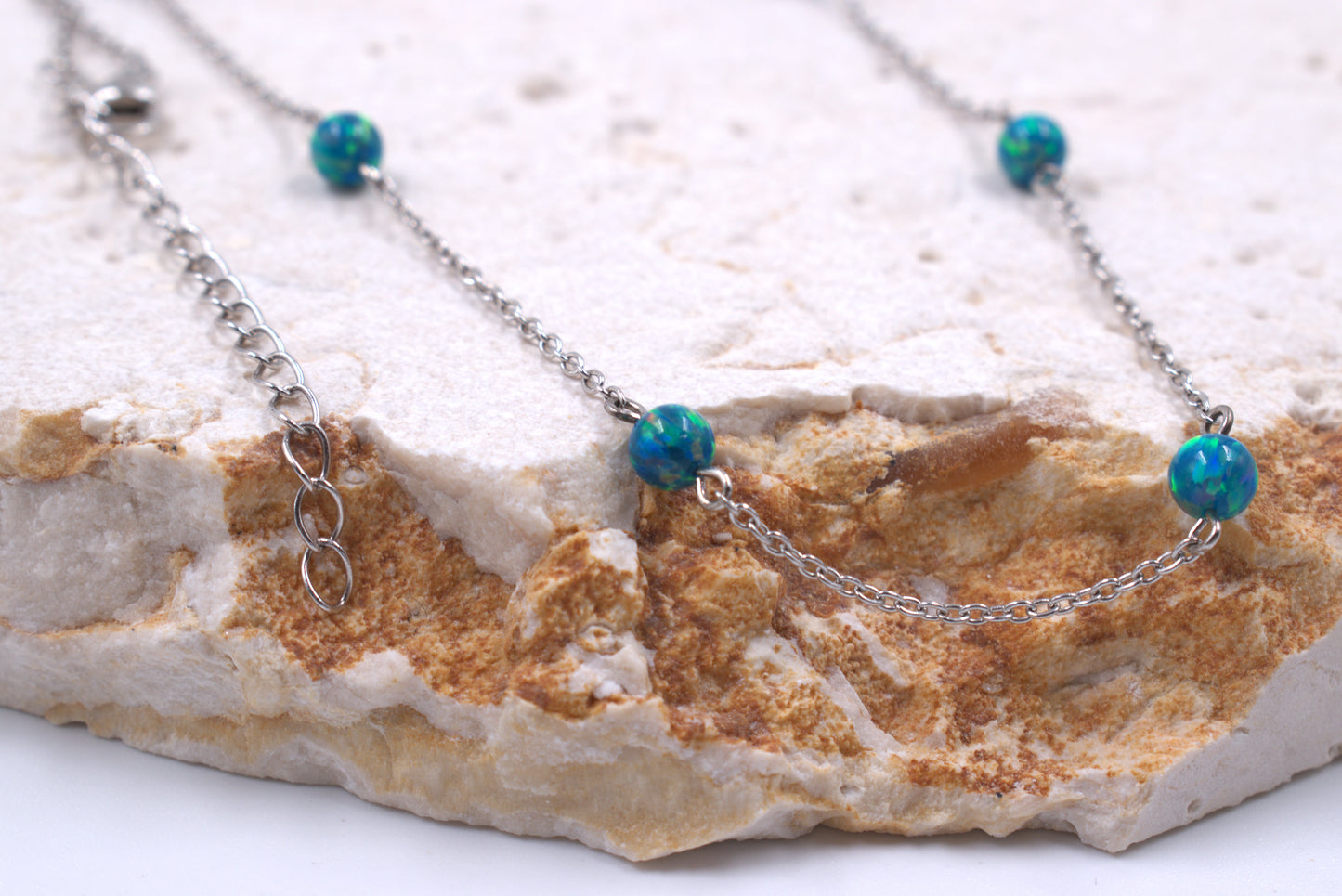 Sterling Silver Lab Grown Green Opal Necklace (October Birthstone)