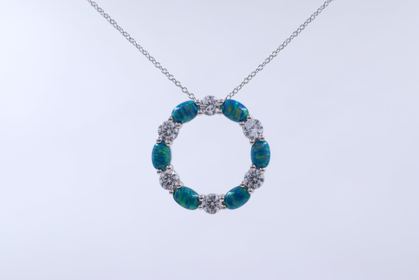 Sterling Silver Circle of Life Lab Grown Green Opal Necklace (October Birthstone)