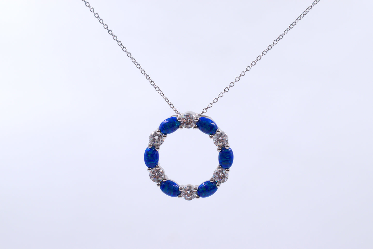 Sterling Silver Circle of Life Lab Grown Blue Opal Necklace (October Birthstone)