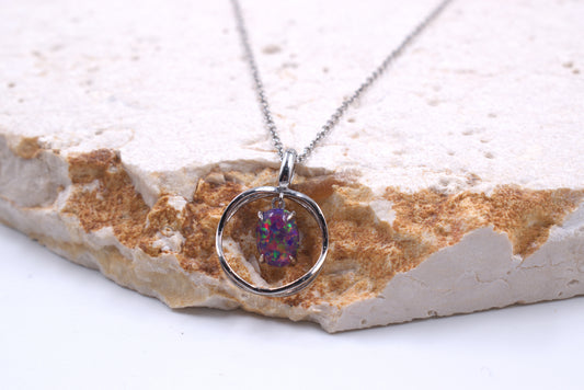 Sterling Silver Lab Grown Purple Opal Necklace (October Birthstone)