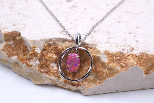 Sterling Silver Lab Grown Purple Opal Necklace (October Birthstone)