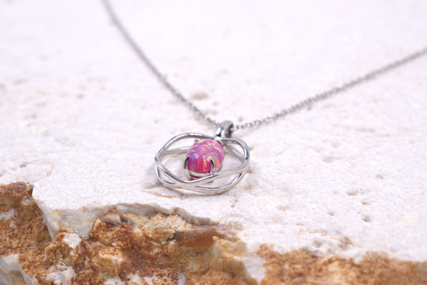 Sterling Silver Lab Grown Purple Opal Necklace (October Birthstone)
