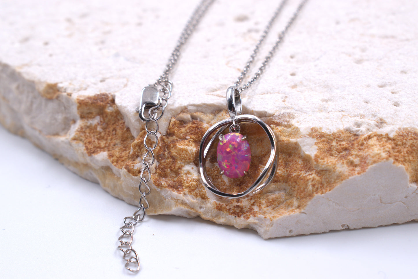 Sterling Silver Lab Grown Purple Opal Necklace (October Birthstone)