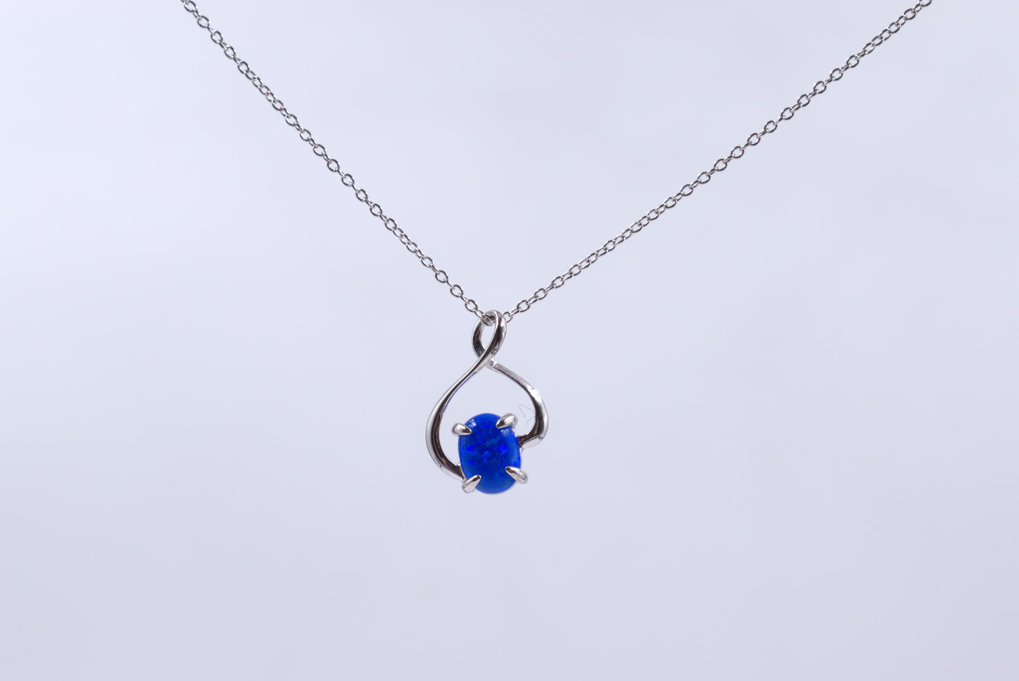 Sterling Silver Lab Grown Blue Opal Necklace (October Birthstone)