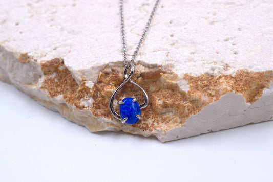 Sterling Silver Lab Grown Blue Opal Necklace (October Birthstone)