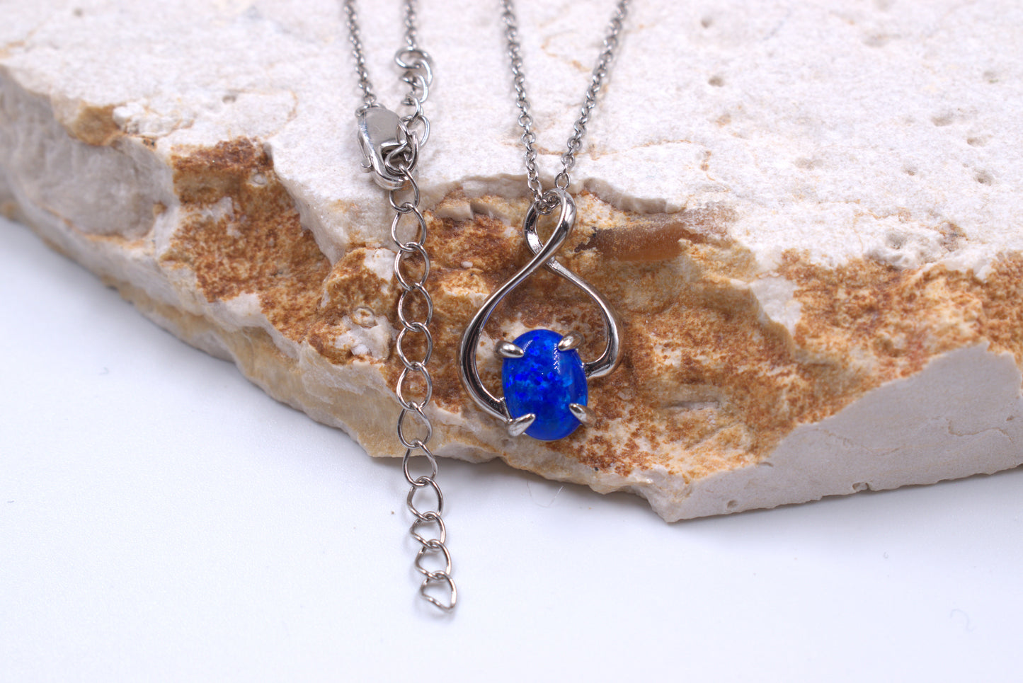 Sterling Silver Lab Grown Blue Opal Necklace (October Birthstone)