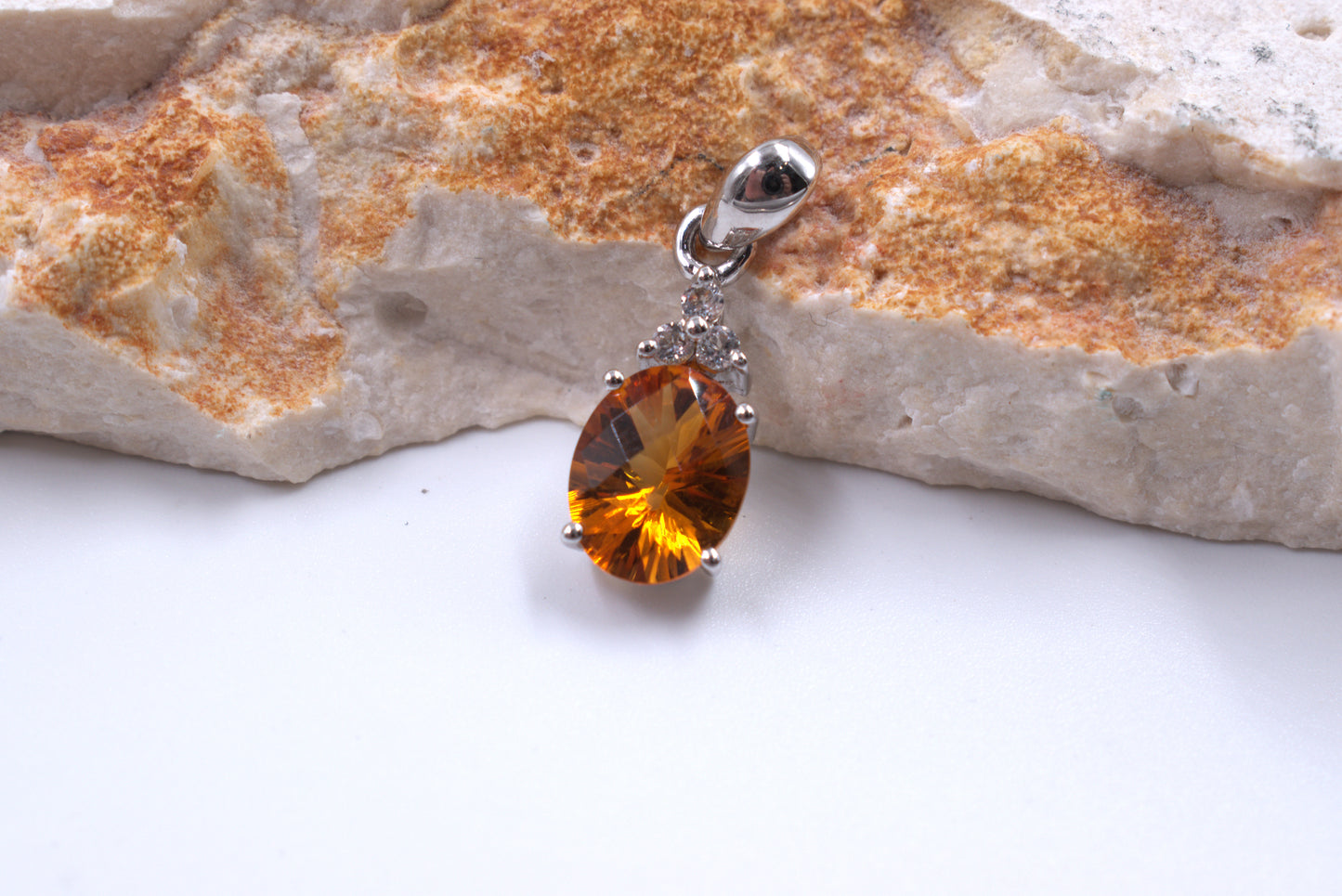 Sterling Silver Oval Citrine and White topaz Pandant (November Birthstone)