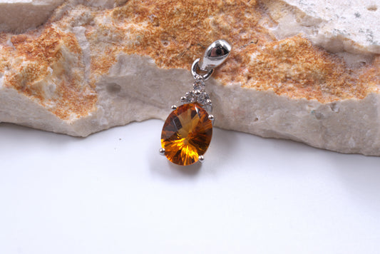 Sterling Silver Oval Citrine and White topaz Pandant (November Birthstone)