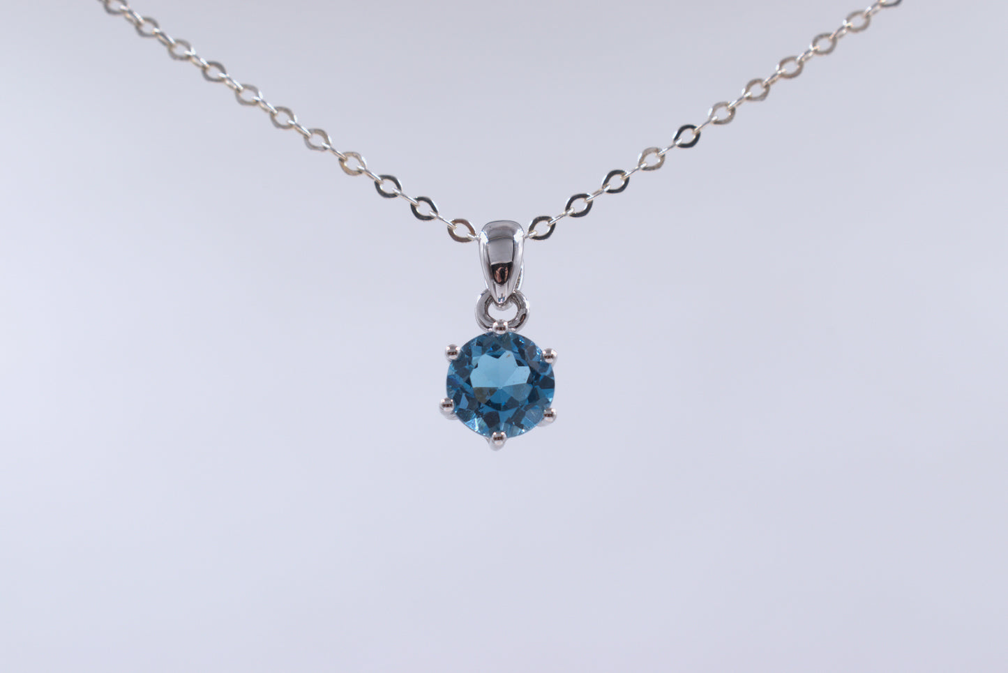 Sterling Silver Round Swiss Blue Pendant(November Birthstone)