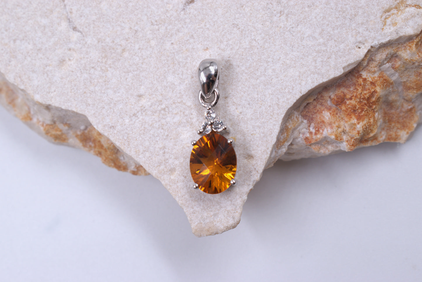 Sterling Silver Oval Citrine and White topaz Pandant (November Birthstone)