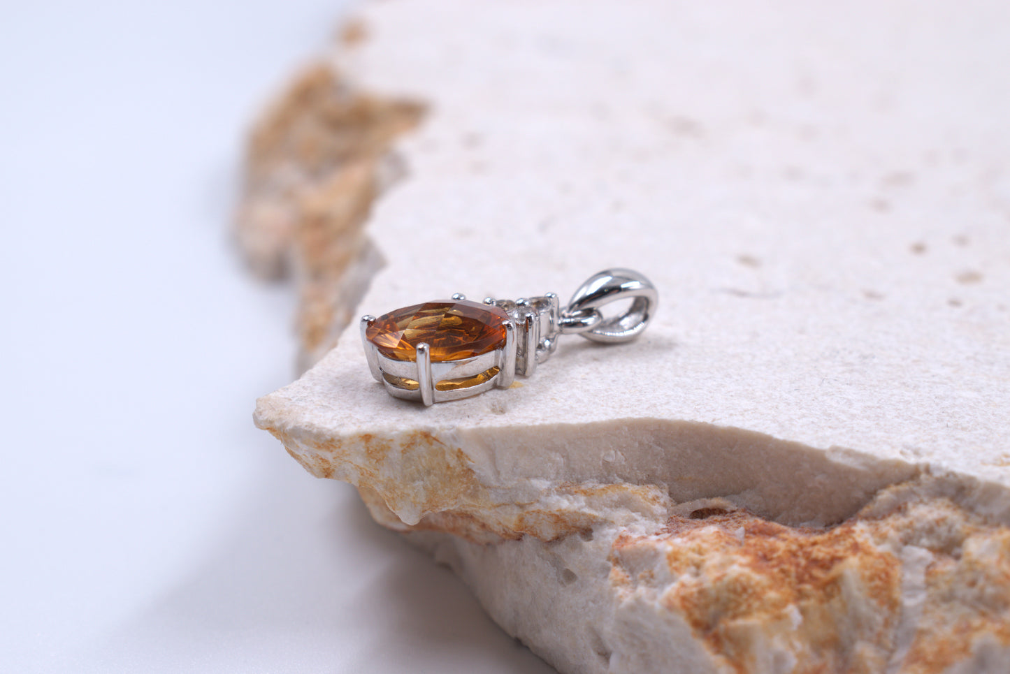 Sterling Silver Oval Citrine and White topaz Pandant (November Birthstone)