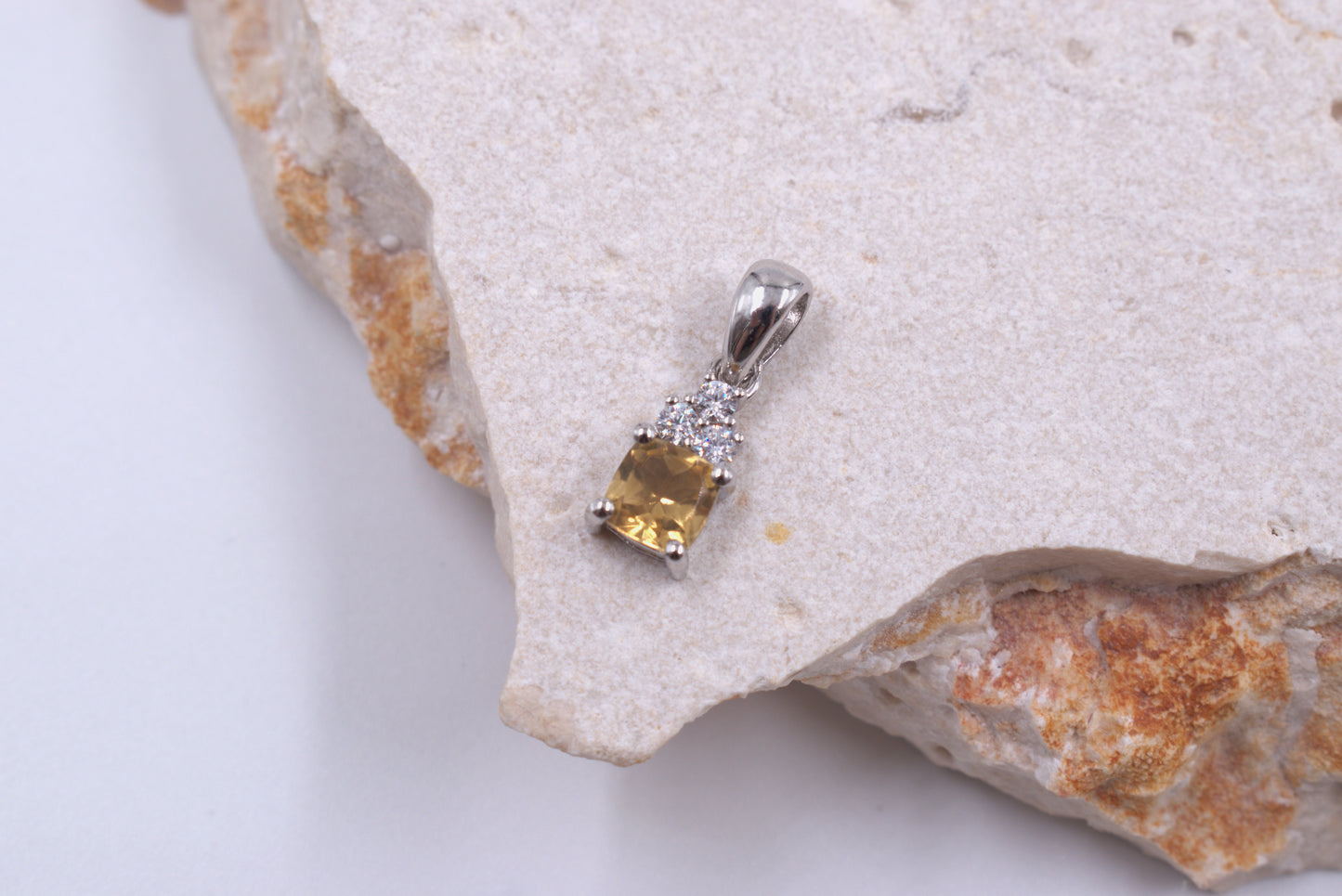 Sterling Silver Cushion Cut Citrine and Topaz Pendant (November Birthstone)