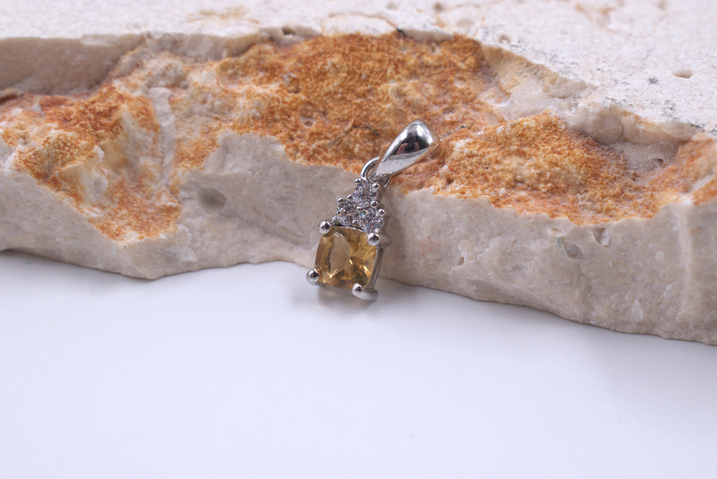 Sterling Silver Cushion Cut Citrine and Topaz Pendant (November Birthstone)