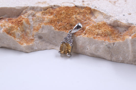 Sterling Silver Cushion Cut Citrine and Topaz Pendant (November Birthstone)