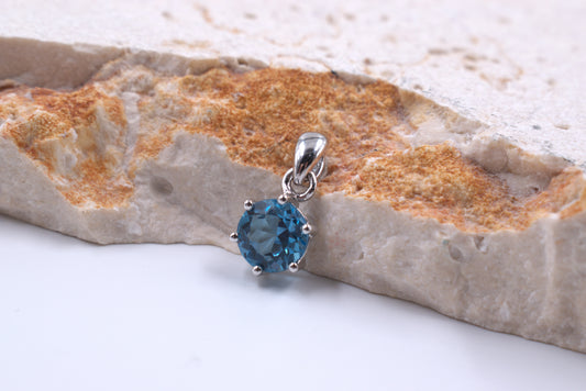 Sterling Silver Round Swiss Blue Pendant(November Birthstone)