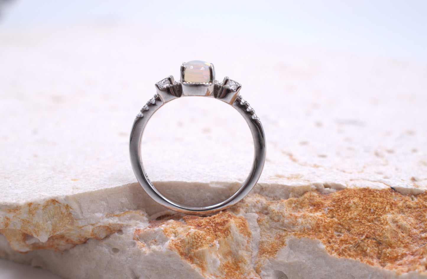 Sterling Silver Oval Australian Opal Ring (October Birthstone)