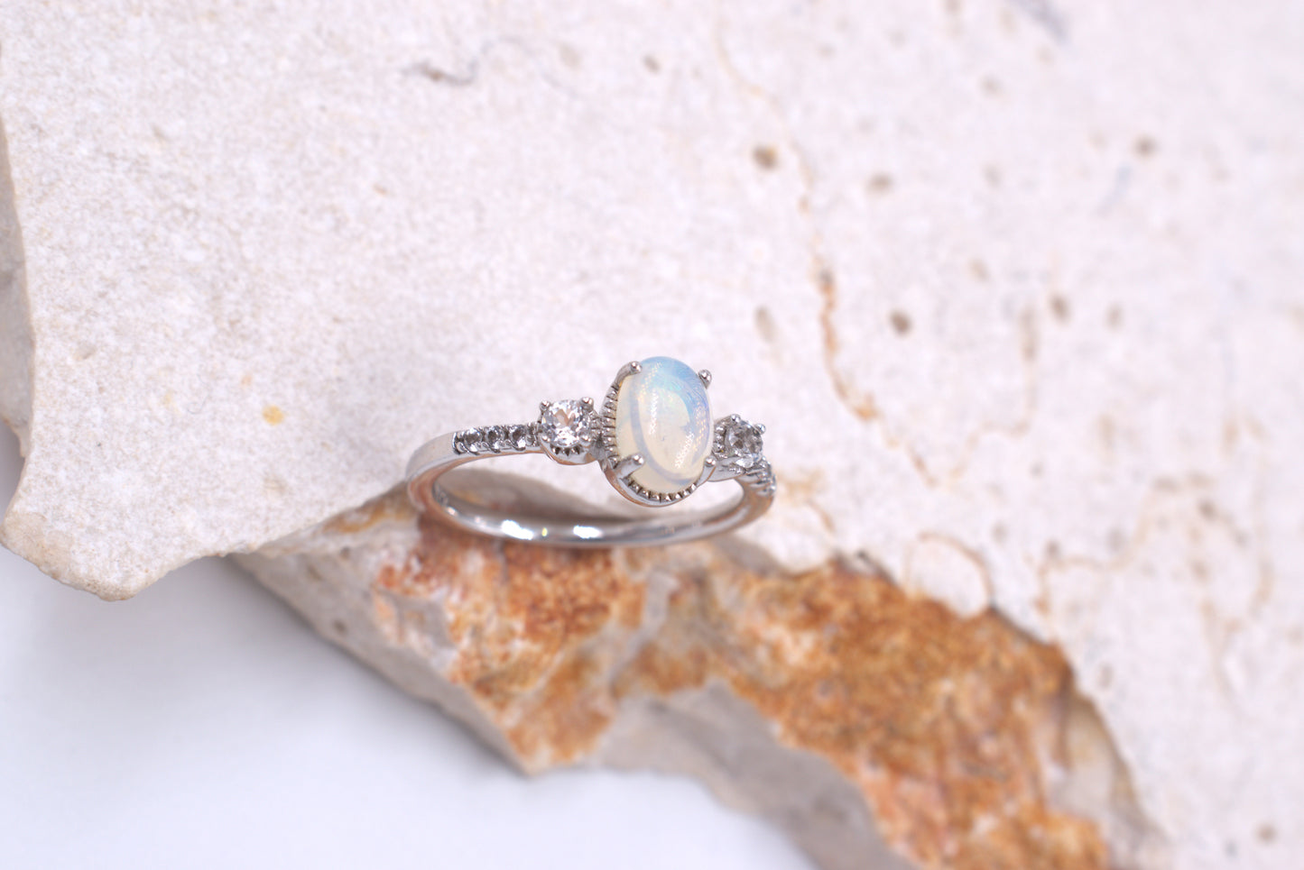 Sterling Silver Oval Australian Opal Ring (October Birthstone)