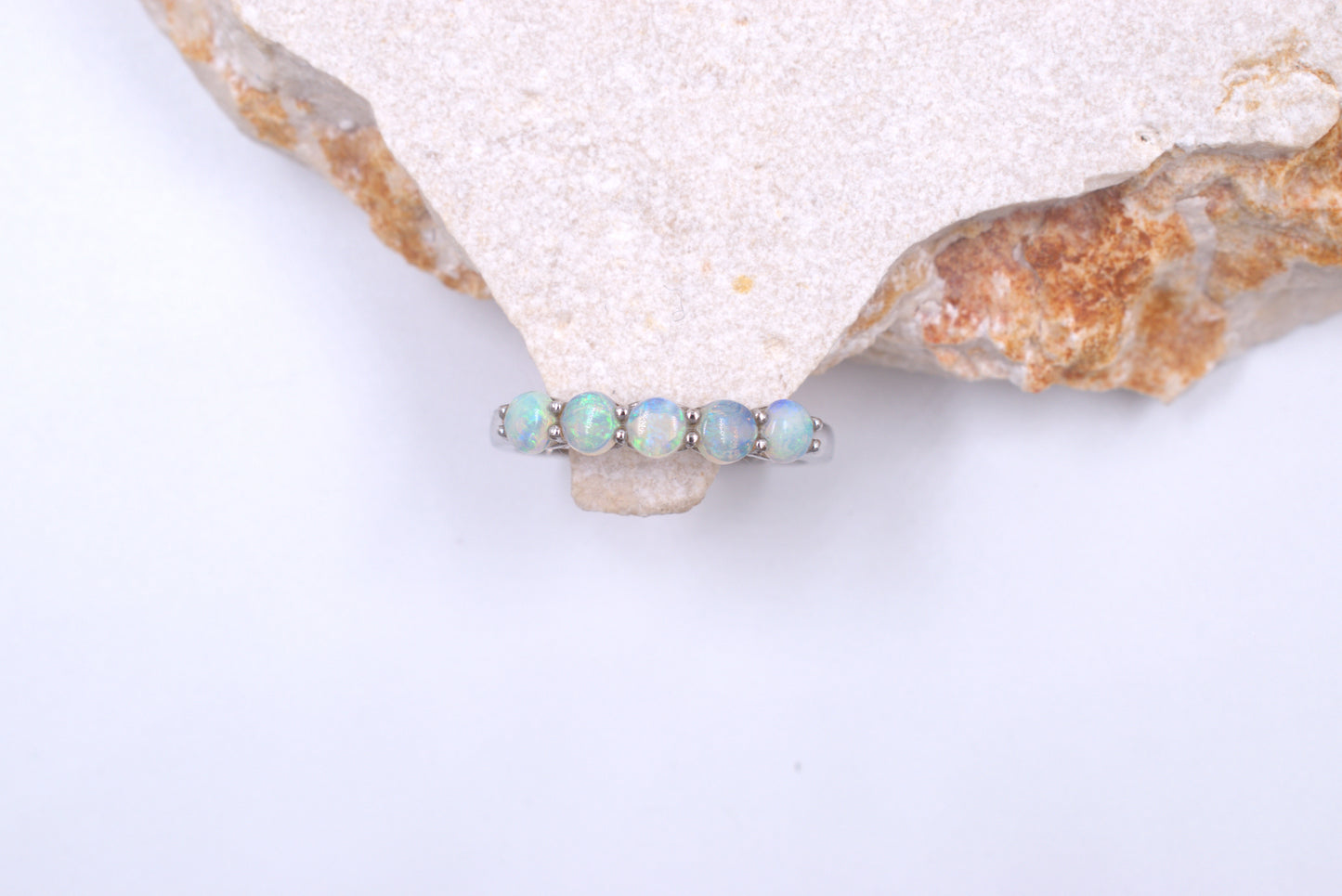 Sterling Silver Australian Opal Eternity Ring (October Birthstone)