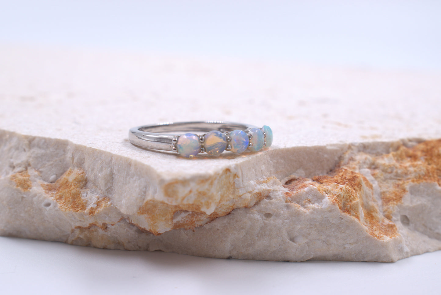 Sterling Silver Australian Opal Eternity Ring (October Birthstone)