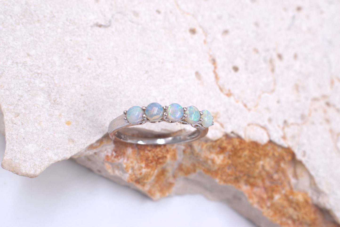 Sterling Silver Australian Opal Eternity Ring (October Birthstone)