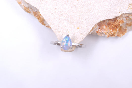 Sterling Silver Pear-shaped Australian Opal Solitaire style ring (October Birthstone)