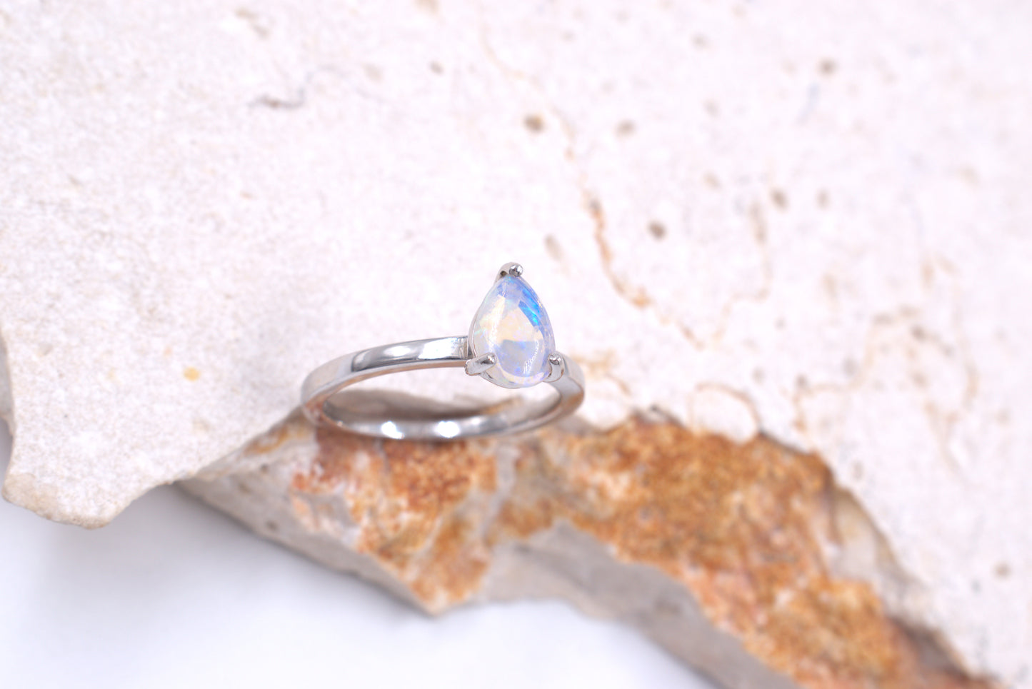 Sterling Silver Pear-shaped Australian Opal Solitaire style ring (October Birthstone)