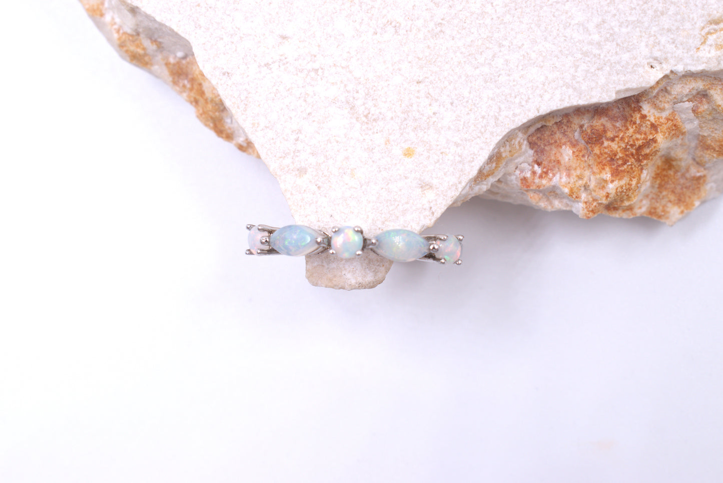 Sterling Silver Multi-shaped Australian Opal Eternity Style Ring (October Birthstone)