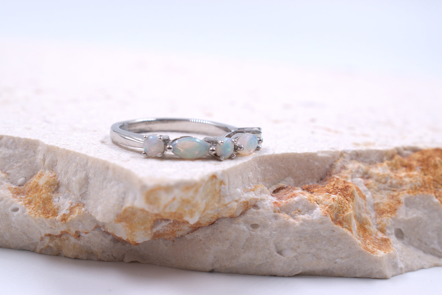 Sterling Silver Multi-shaped Australian Opal Eternity Style Ring (October Birthstone)