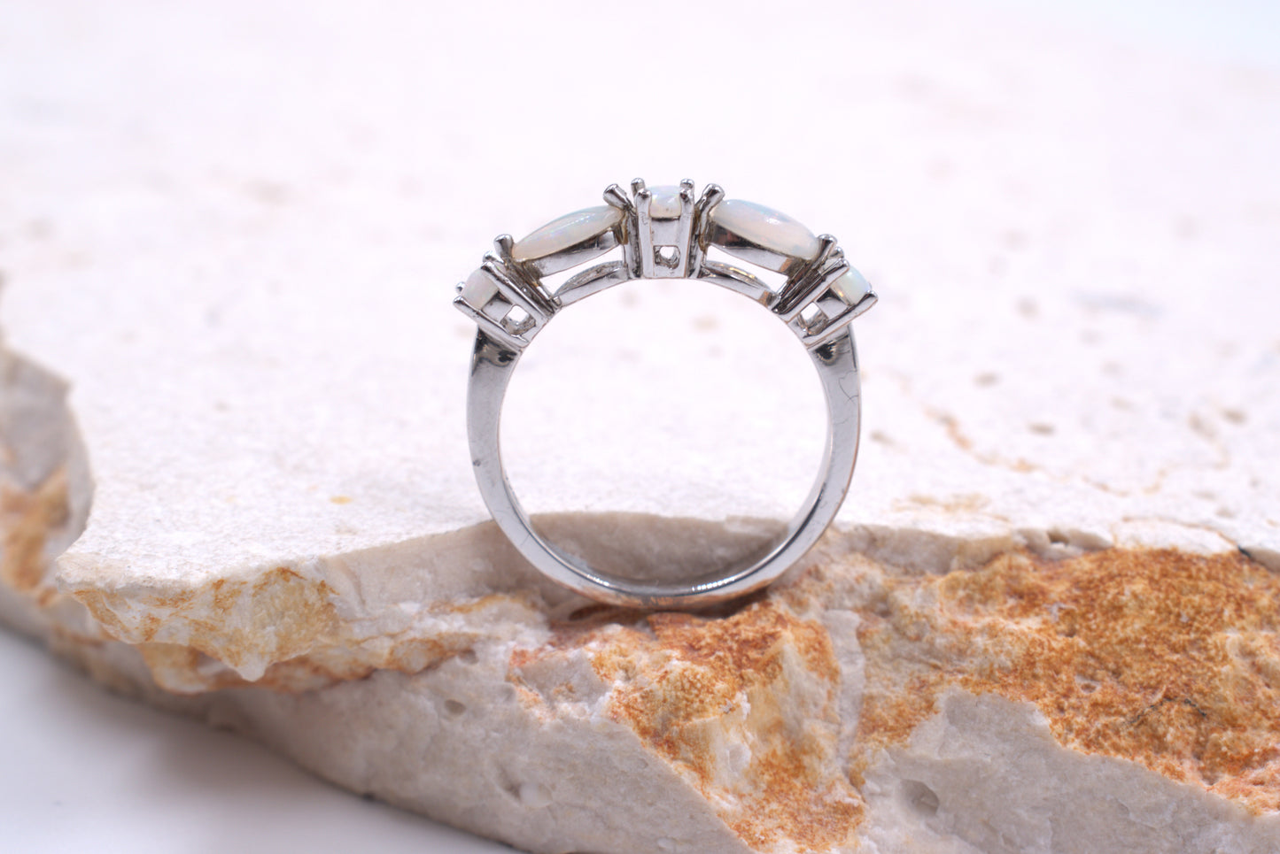 Sterling Silver Multi-shaped Australian Opal Eternity Style Ring (October Birthstone)