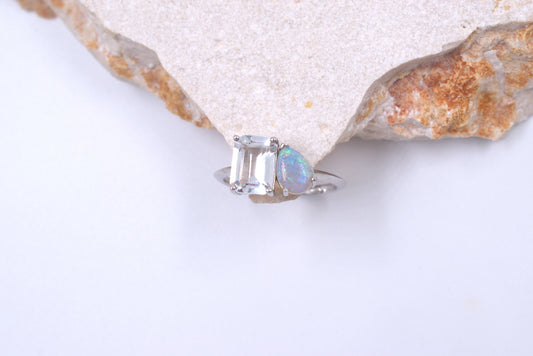 Sterling Silver Australian Opal and Topaz ring (October Birthstone)