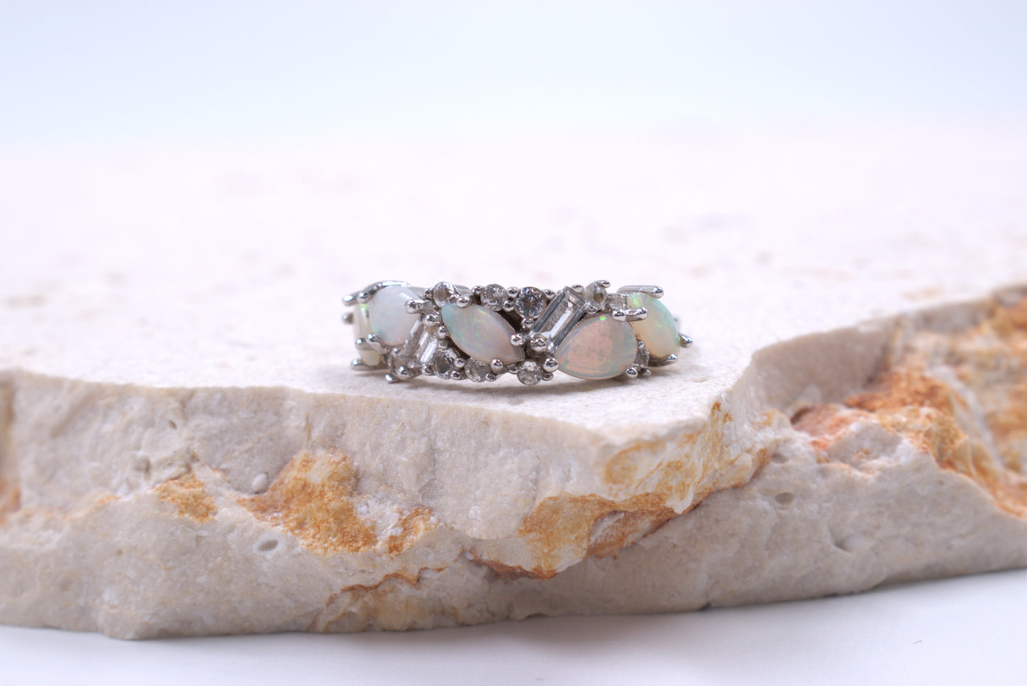 Sterling Silver Multi-shaped Australian Opal ring (October Birthstone)