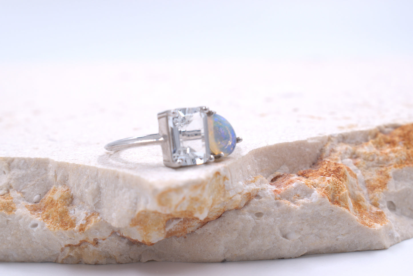 Sterling Silver Australian Opal and Topaz ring (October Birthstone)