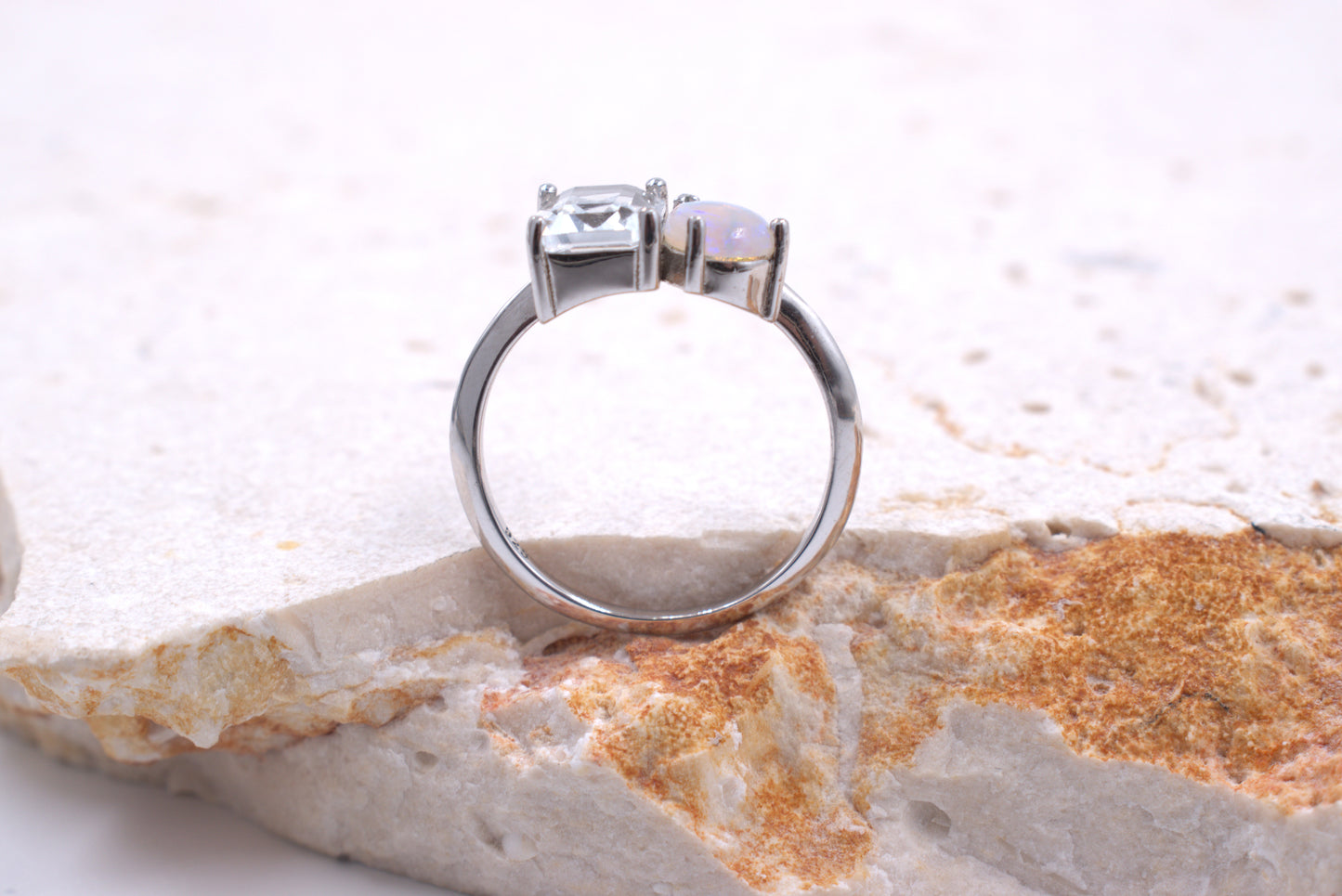Sterling Silver Australian Opal and Topaz ring (October Birthstone)