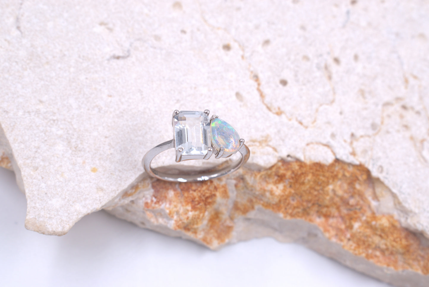 Sterling Silver Australian Opal and Topaz ring (October Birthstone)