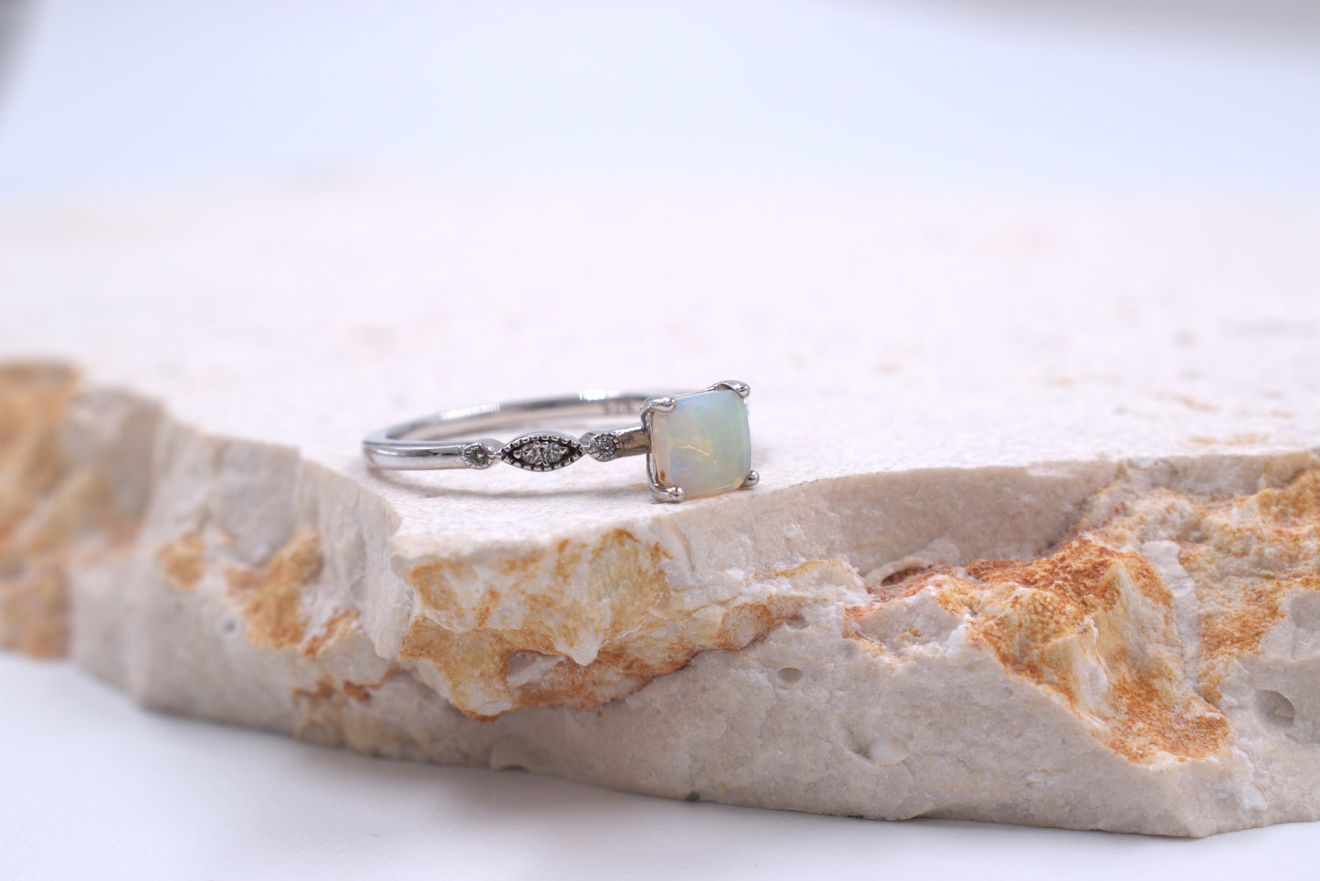 Sterling Silver Square Australian Opal Vintage style ring (October Birthstone)