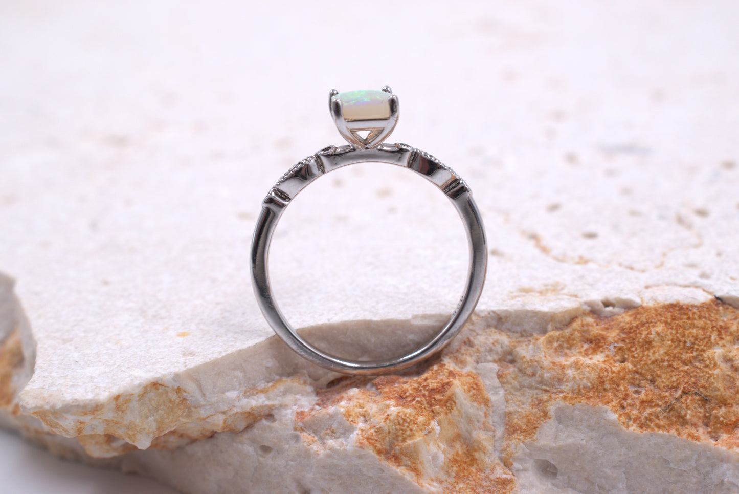 Sterling Silver Square Australian Opal Vintage style ring (October Birthstone)