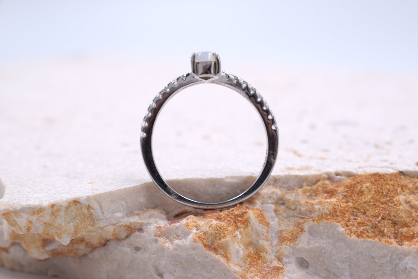 Sterling Silver V-shaped Eternity Ring with Pear-shaped Australian Opal (October Birthstone)