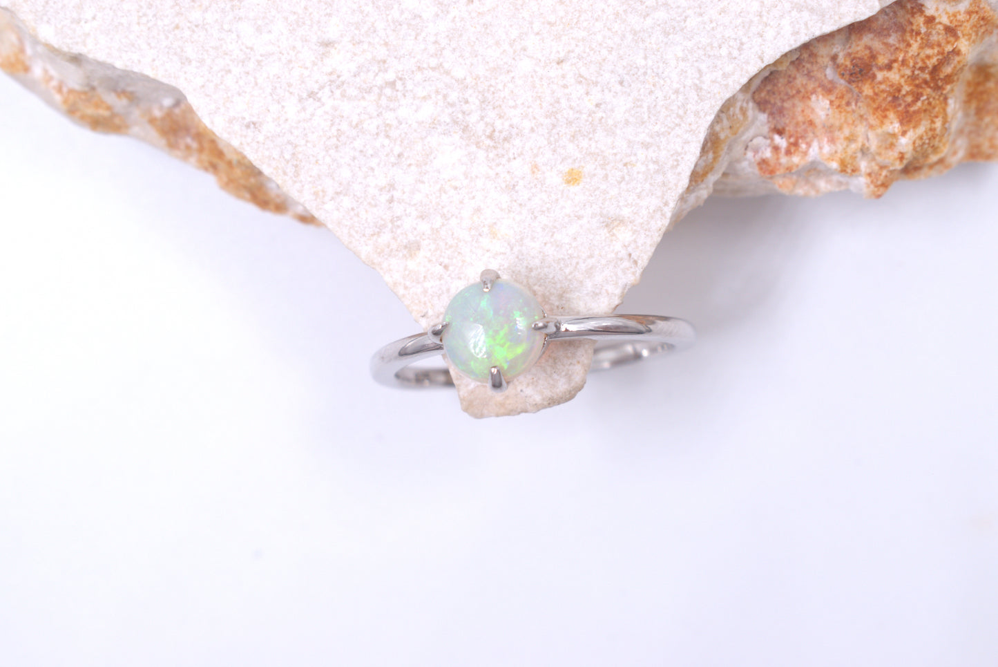 Sterling Silver Round Australian Opal Solitaire Style Ring