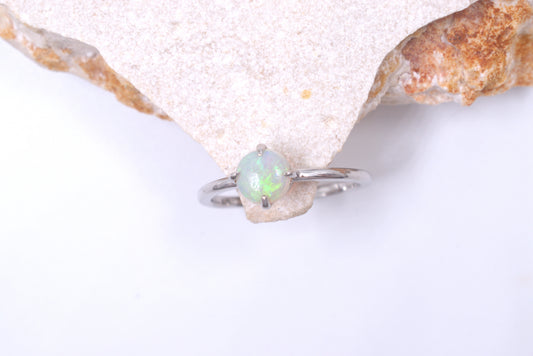 Sterling Silver Round Australian Opal Solitaire Style Ring