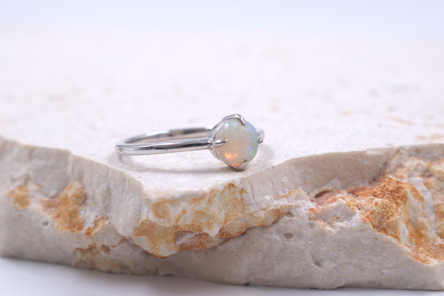 Sterling Silver Round Australian Opal Solitaire Style Ring