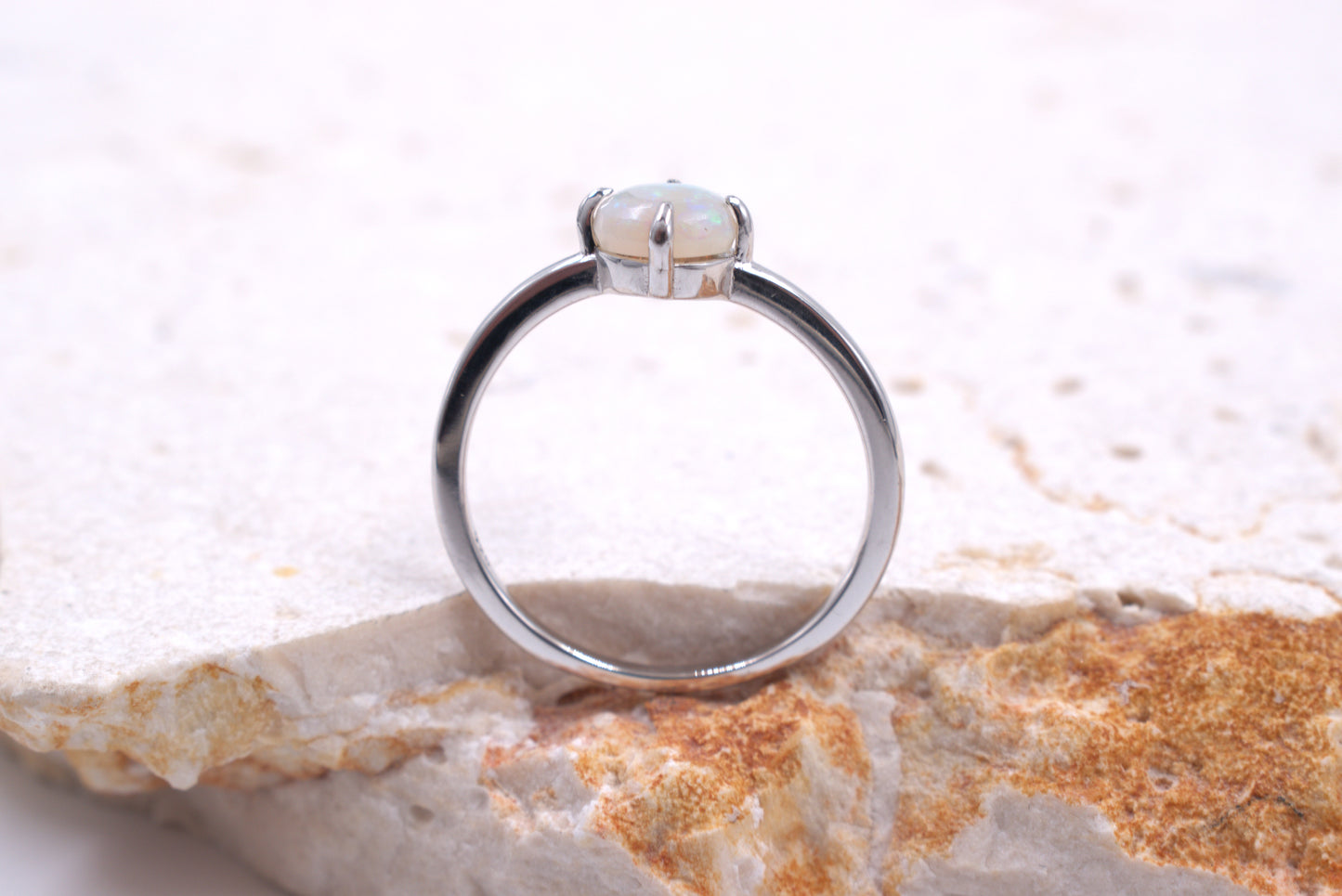 Sterling Silver Round Australian Opal Solitaire Style Ring