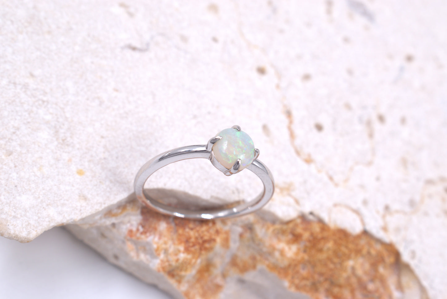 Sterling Silver Round Australian Opal Solitaire Style Ring