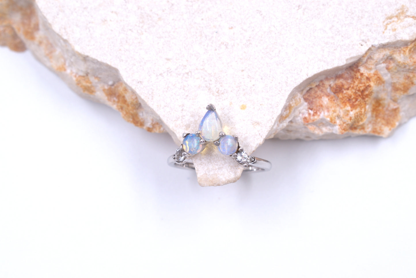 Sterling Silver V-Shaped Australian Opal ring (October Birthstone)