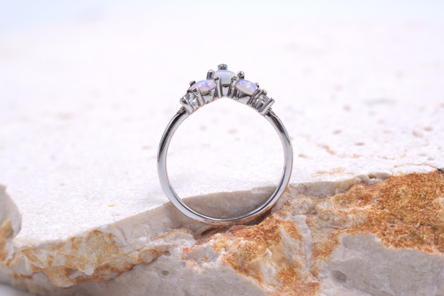 Sterling Silver V-Shaped Australian Opal ring (October Birthstone)