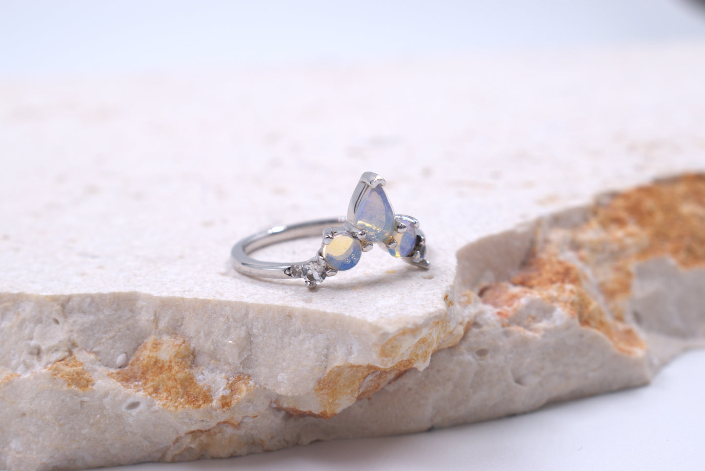 Sterling Silver V-Shaped Australian Opal ring (October Birthstone)