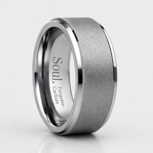Grey tungsten ring with edges