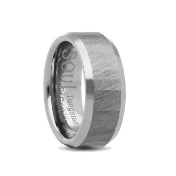 Grey tungsten ring with beveled edges