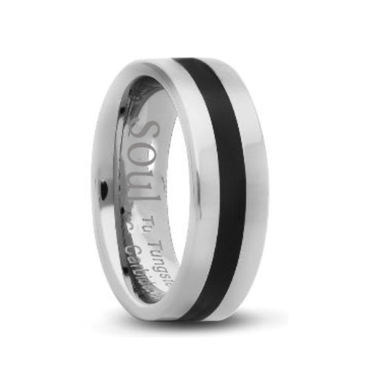 Grey tungsten ring with black detail
